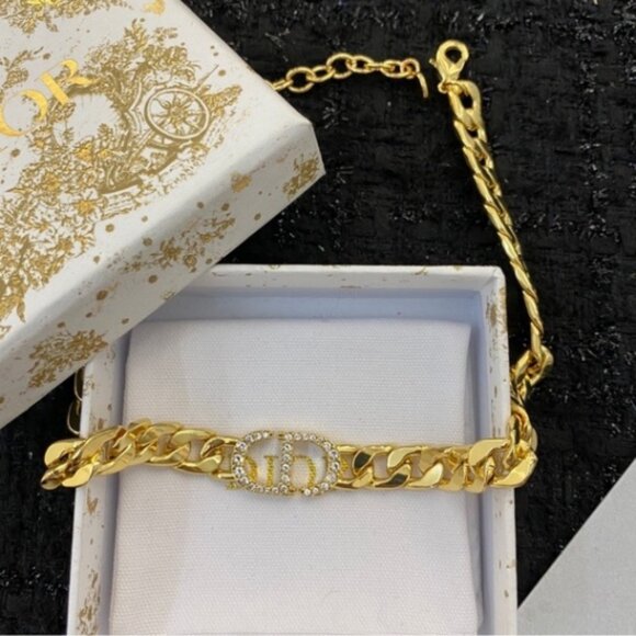 Chic Dior Gold Tone Chain Link Necklace with Crystal CD - Picture 5 of 7